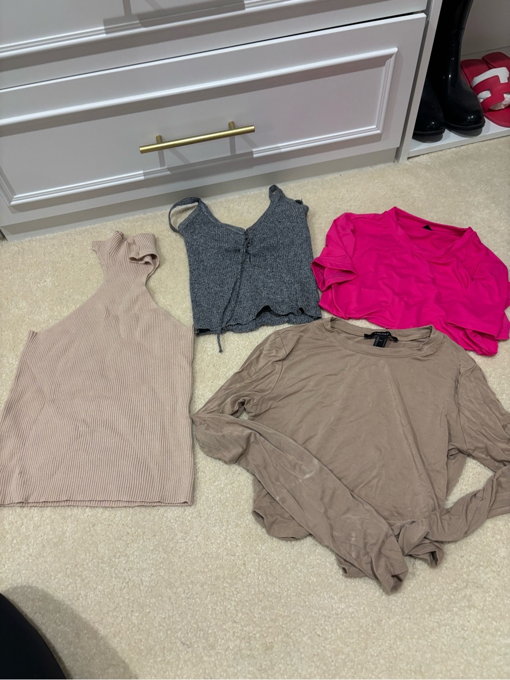 SHEIN Beige Ribbed One-Shoulder Tank Top